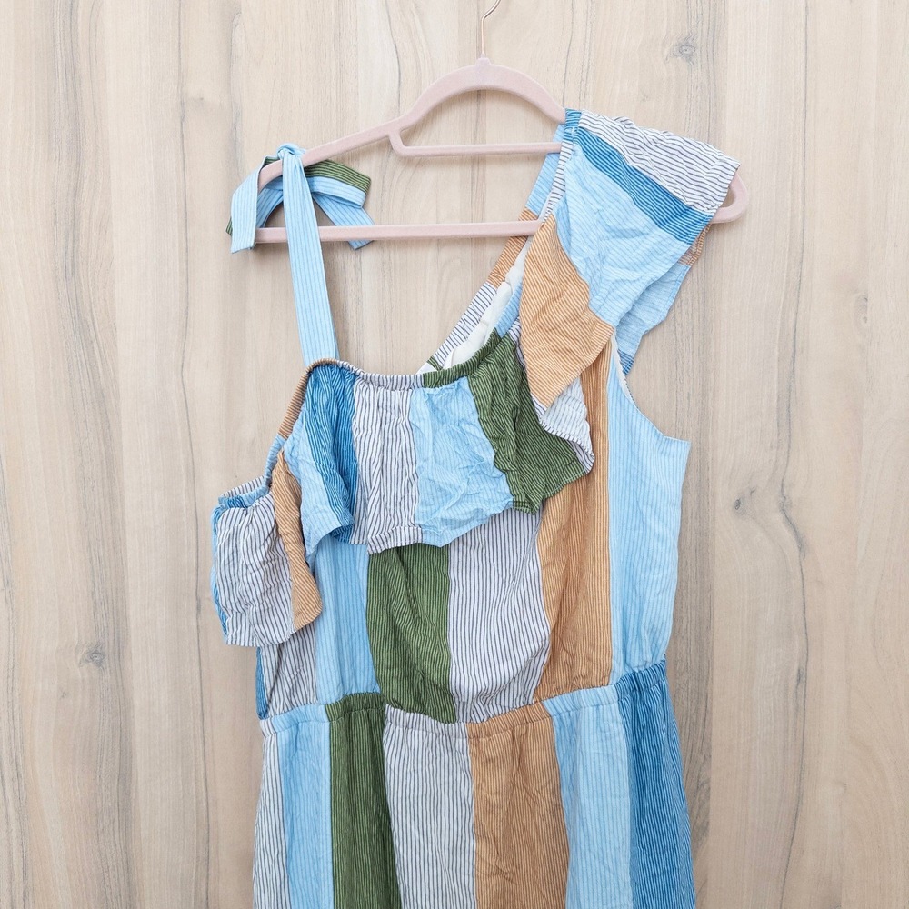 Lauren Conrad Tiered Maxi Dress XXL Stripe One Shoulder Cottage Coastal Boho - Picture 3 of 8